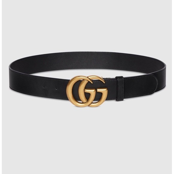 Gucci GG Marmont Belt Leather Wide 85-34 Black With Gold GG Buckle - Picture 1 of 15